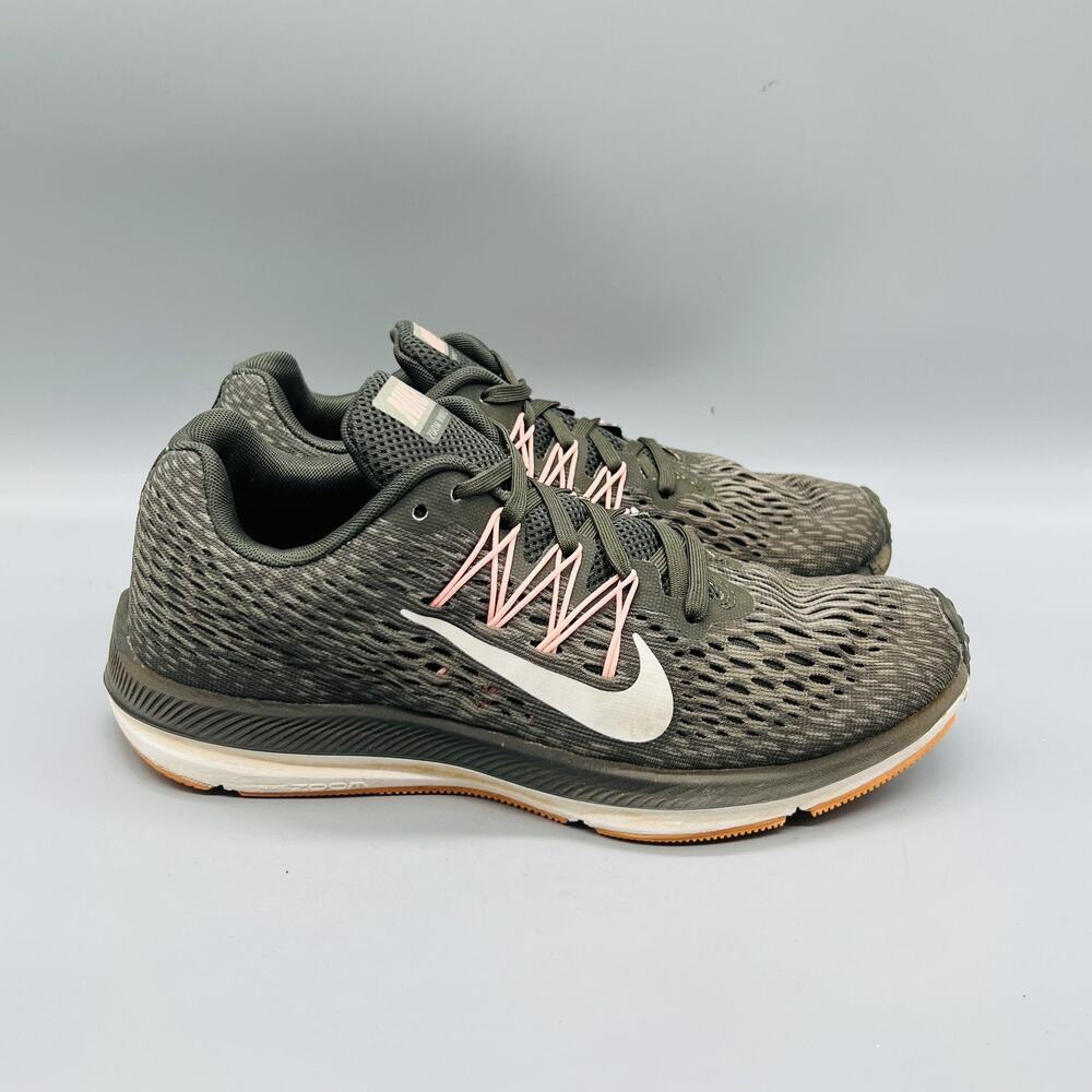 Nike Shoes Womens 7 Gray Green Mesh Zoom Winflo 5 Running Athletic Sneakers